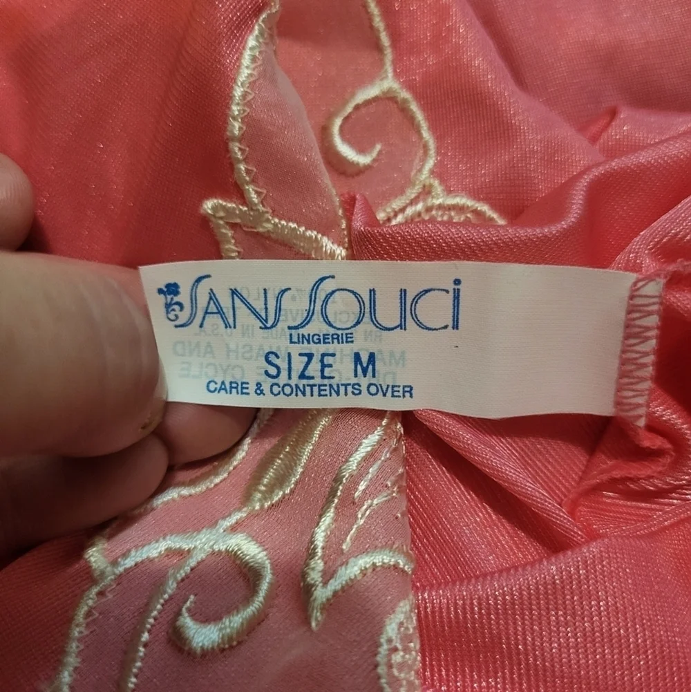 Vintage Sans Souci 3/4th Sleeve Pink Lace Maxi Nightgown Slip Dress Size Medium